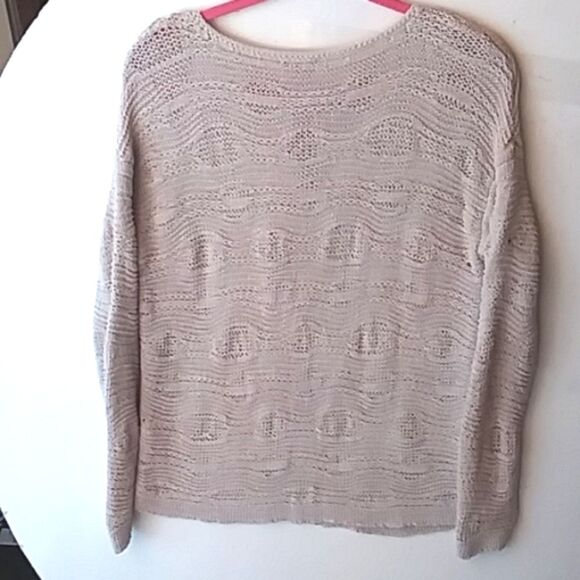 J.Jill. Oatmeal Color Wavy Pattern Rolled Ribbon Loose Knit Sweater - Picture 2 of 8